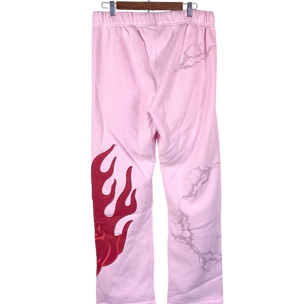 Civil Regime Radient Chaos Pink Flame Rose Rhinestone Sweatpants Mens XXL - Picture 2 of 9